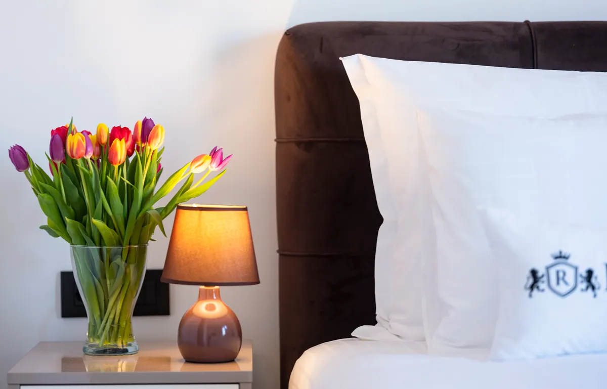 Tulips and a bedside lamp